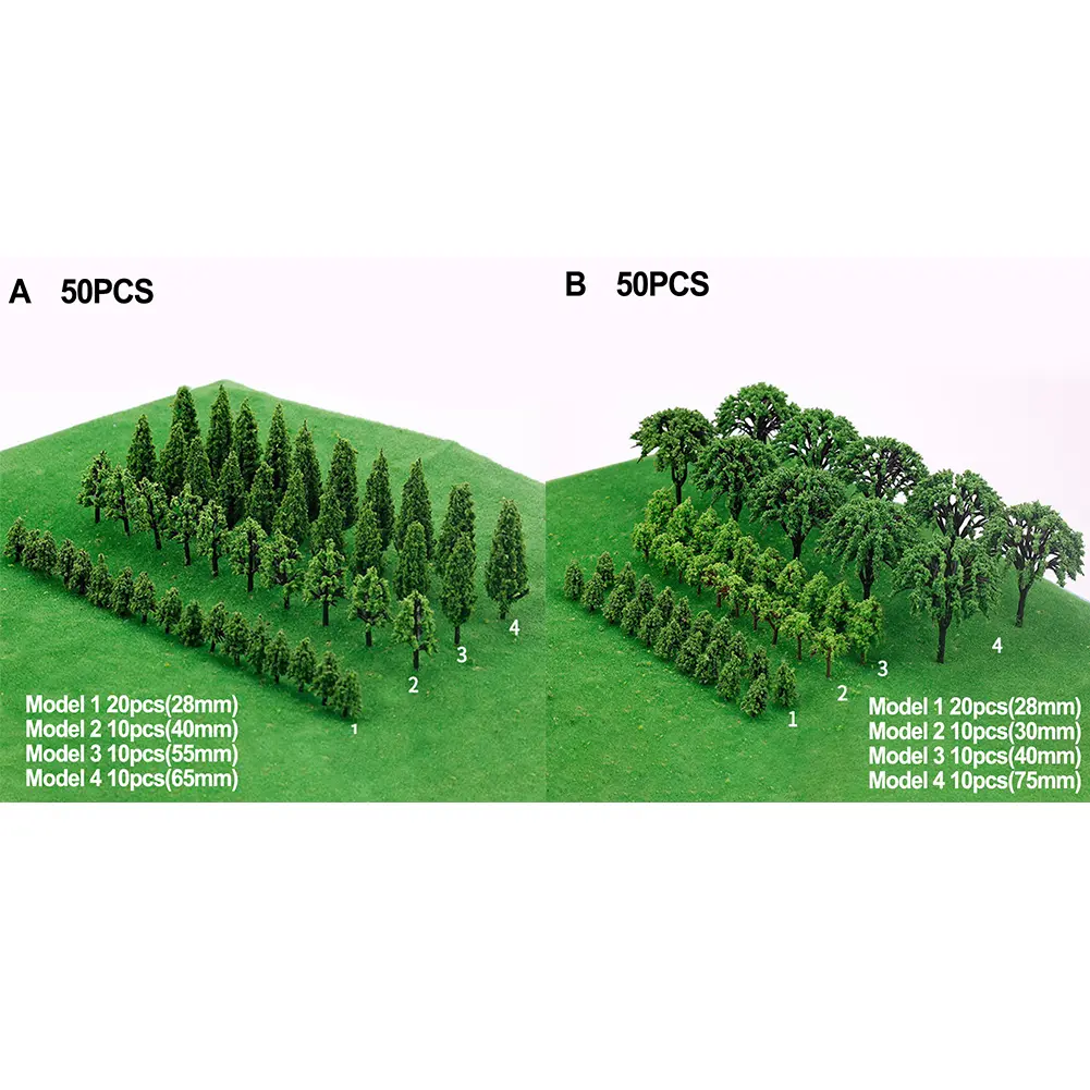 50Pcs Plastic Model Train Miniature Tree Scenery DIY Outdoor Landscape Railroad Building Landscape Sand Table Models Decoration