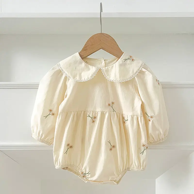 Spring 0-24M Baby Girl Clothing Toddler Baby Girl Romper Embroidery Flower Dots Cotton Romper White Infant Baby Girls Jumpsuit