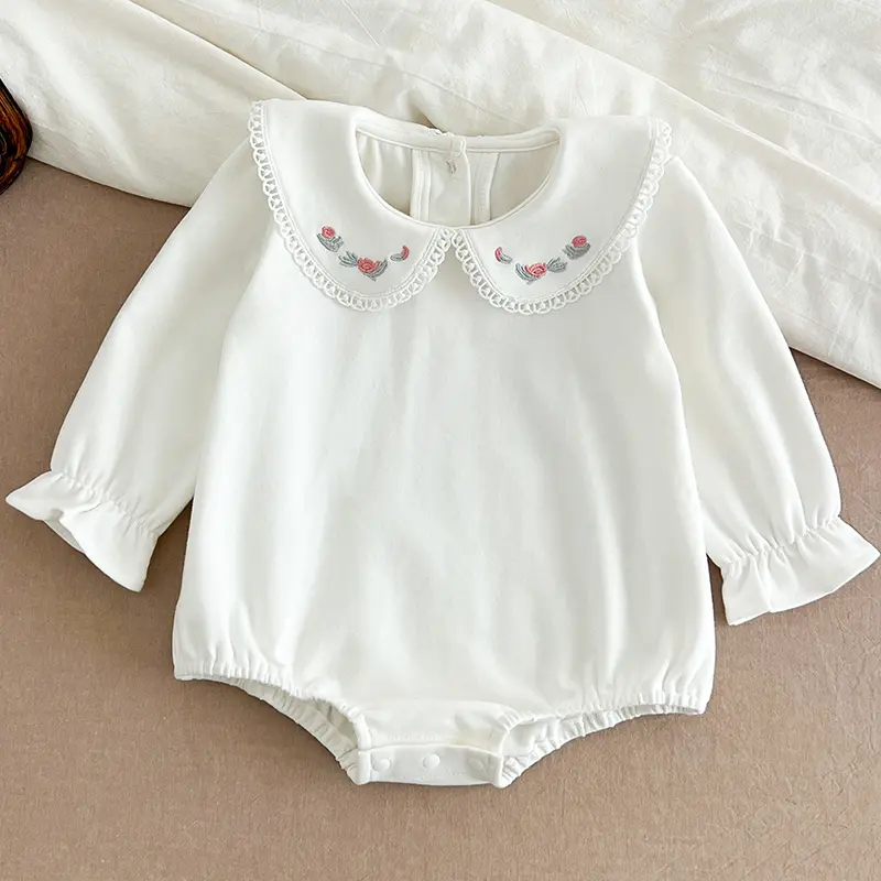 0-24M Baby Girl Romper Baby Girl Clothing Toddler New Embroidered Collar Romper Spring Cotton White Infant Baby Girls Jumpsuit