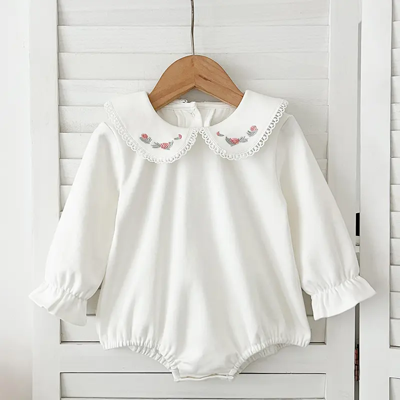 0-24M Baby Girl Romper Baby Girl Clothing Toddler New Embroidered Collar Romper Spring Cotton White Infant Baby Girls Jumpsuit