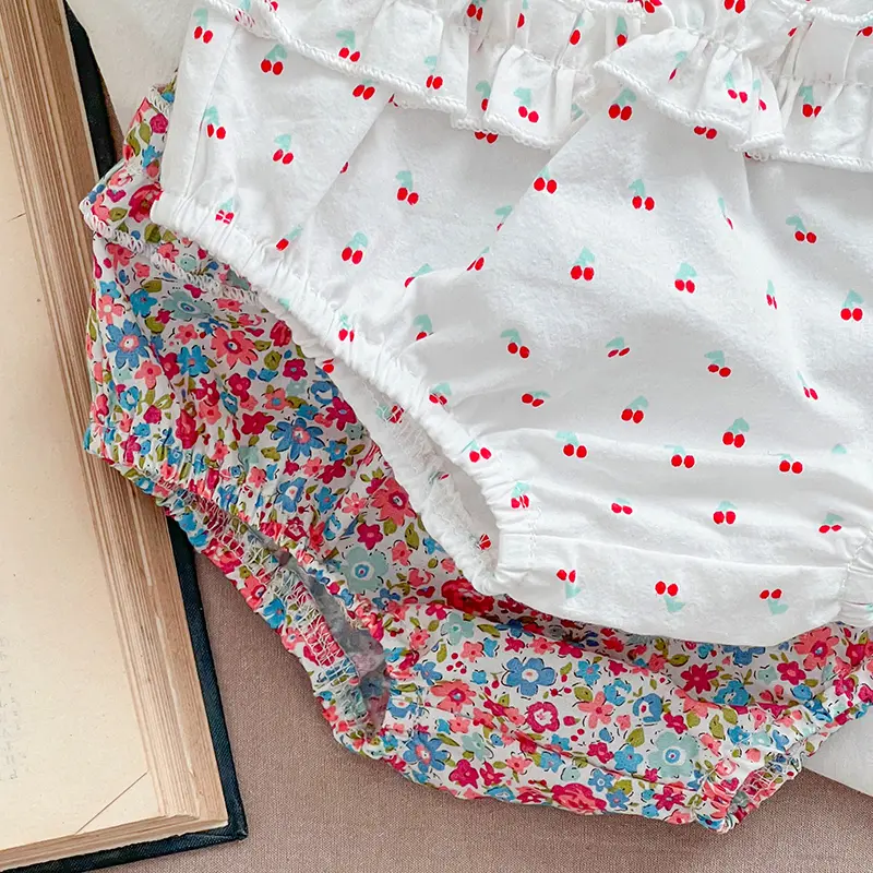 Summer Baby Girls Clothing Sets Puff Sleeve Top Floral Print Blouse + PP Shorts Infant Newborn Girl Clothes Suit Bbay Cherry Set