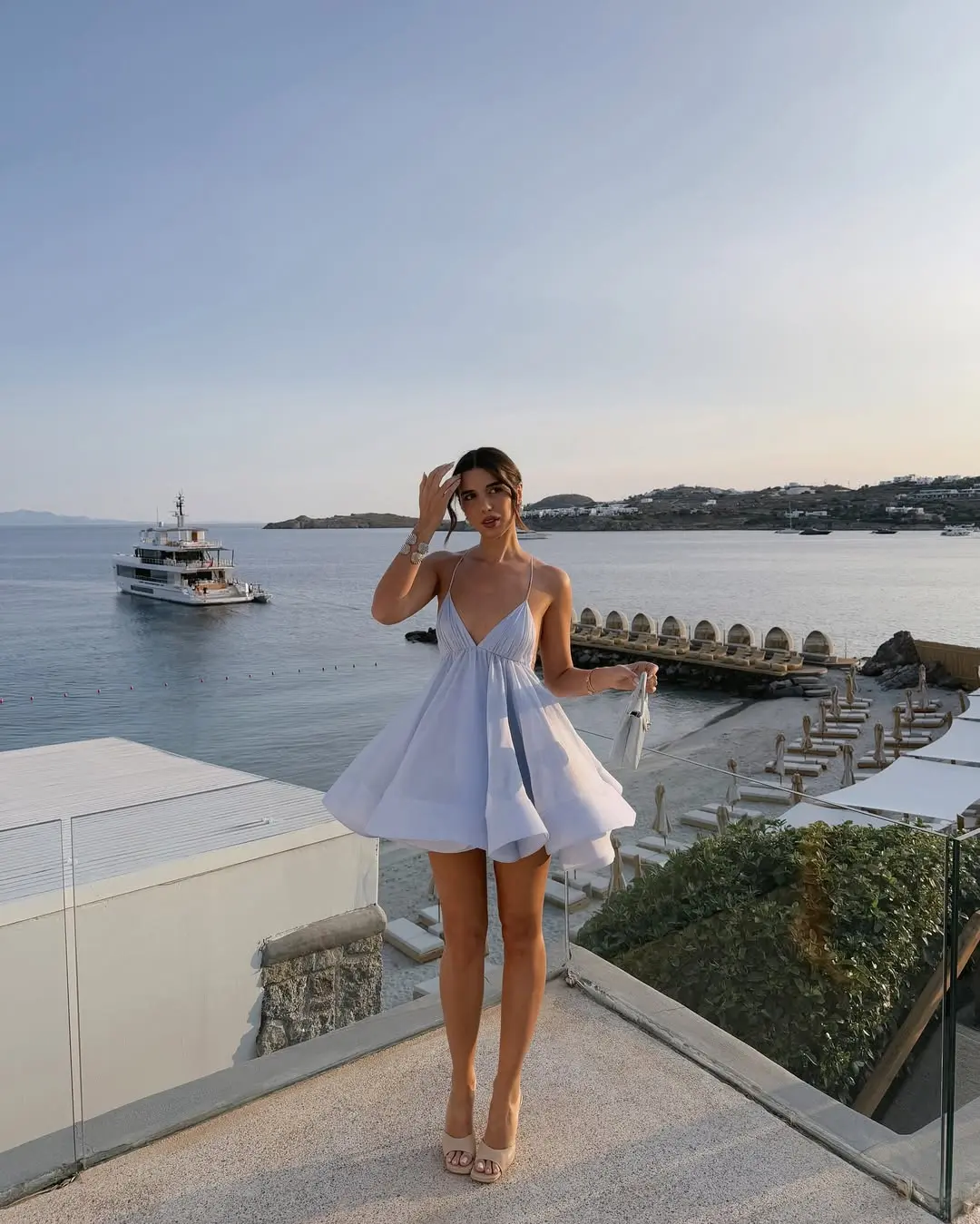Elegant Women's Summer Dress Made of Soft Cotton Fabric Featuring a Flowy Skirt and Spaghetti Straps Perfect for Beach Vacations