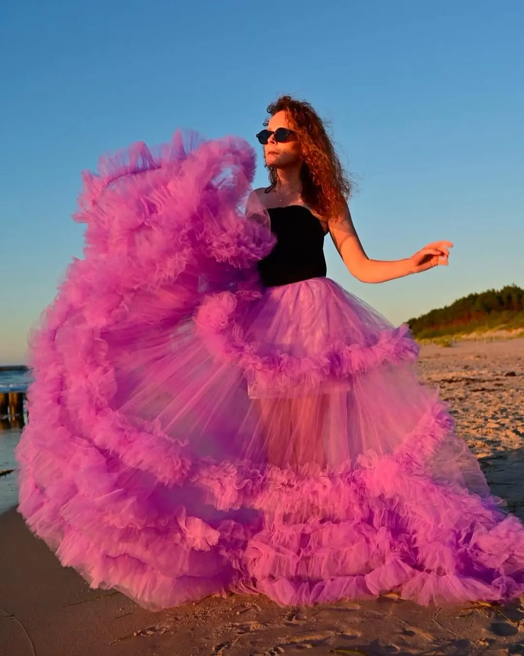 Pretty Hot Pink Ruffled Tulle Skirts Ruffles Women Layered Maxi Formal Prom Skirt Custom Made A Line Long Ruffle Party Skirts