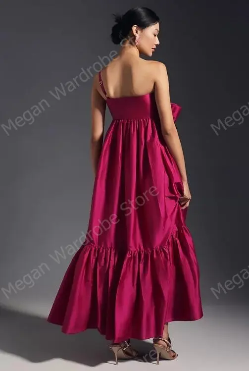 Women Ruff Sundress Elegant Casual Party Beach Vintage Bow One Shoulder Long Dress Summer Solid Bohemian Oversized Vestidos Robe