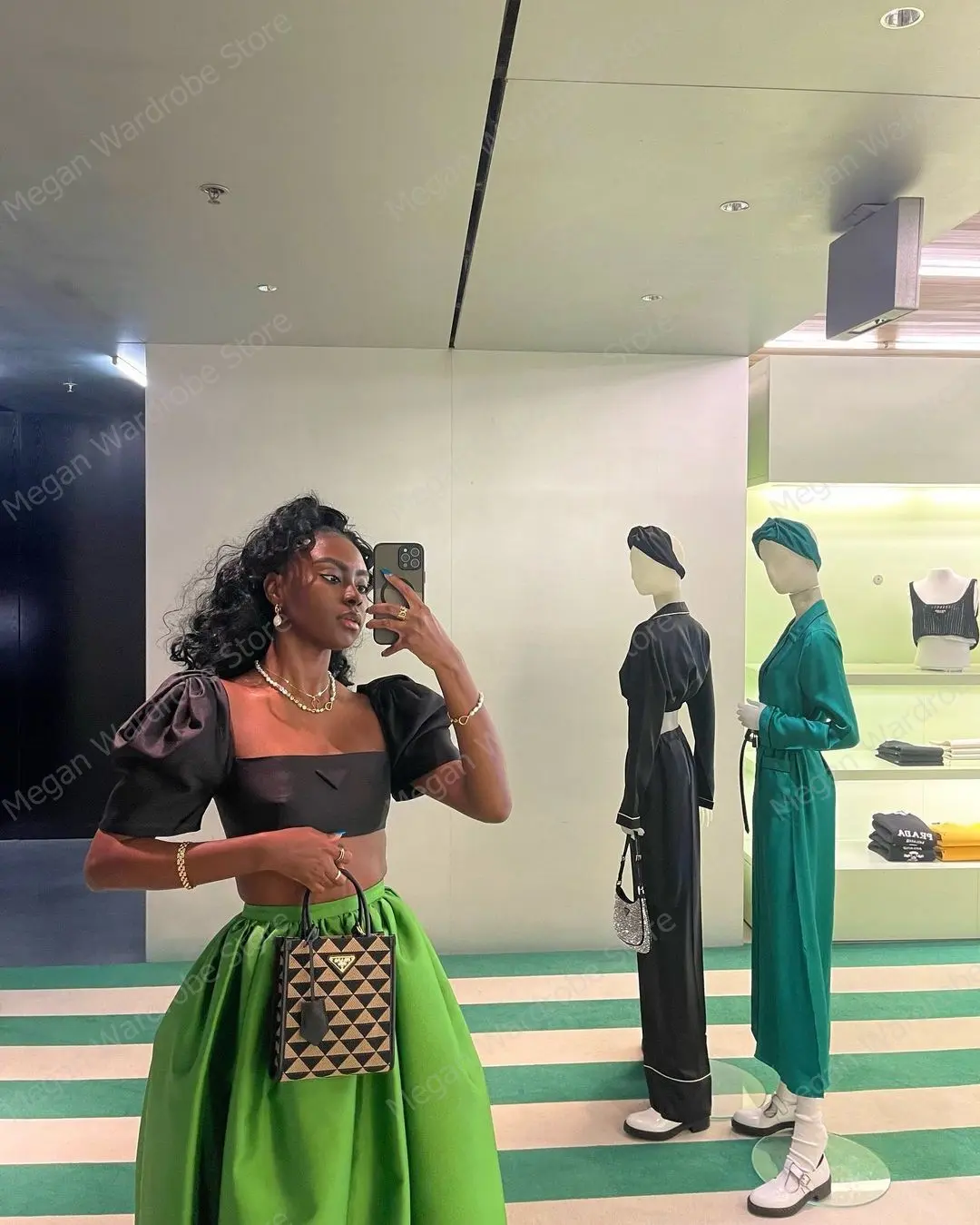 Wholesale Green Mid-Calf Party Skirt Tea Length Elastic Waist Africa Skirts For Black Women A-line Pleated Satin Casual Skirt