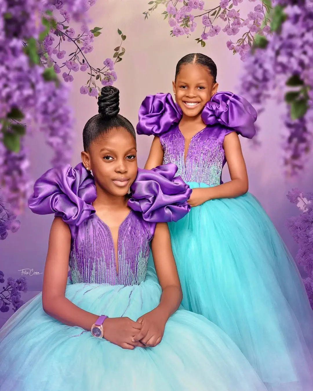Luxury Beads South Africa Style Kids Dresses Purple And Blue A-line Draped Girls Princess Dress For Birthday Photography 2025
