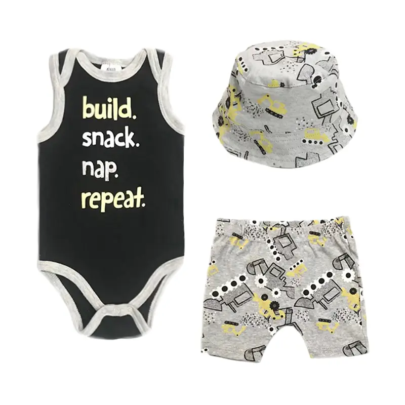 3 Pcs Boy Baby's Set Bodysuit with Pant and Hat 100% Cotton Lovely Cartoon  High Quanlity Newborn Baby Clothes Set