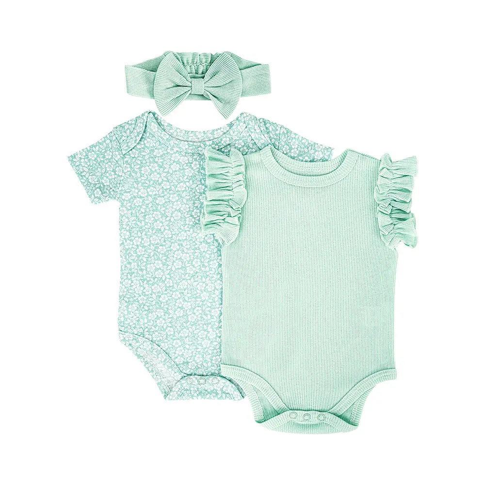 Girl Baby Rompers + headband Summer Newborn Short Sleeves Bodysuit Infant Jumpsuits Bebe Clothes Set