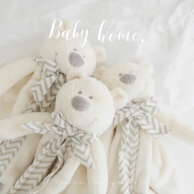 Cute Bear Blankie for Baby Plush Toys Infant Double Layers Soothe Towel Security Blanket Newborn Baby Gift