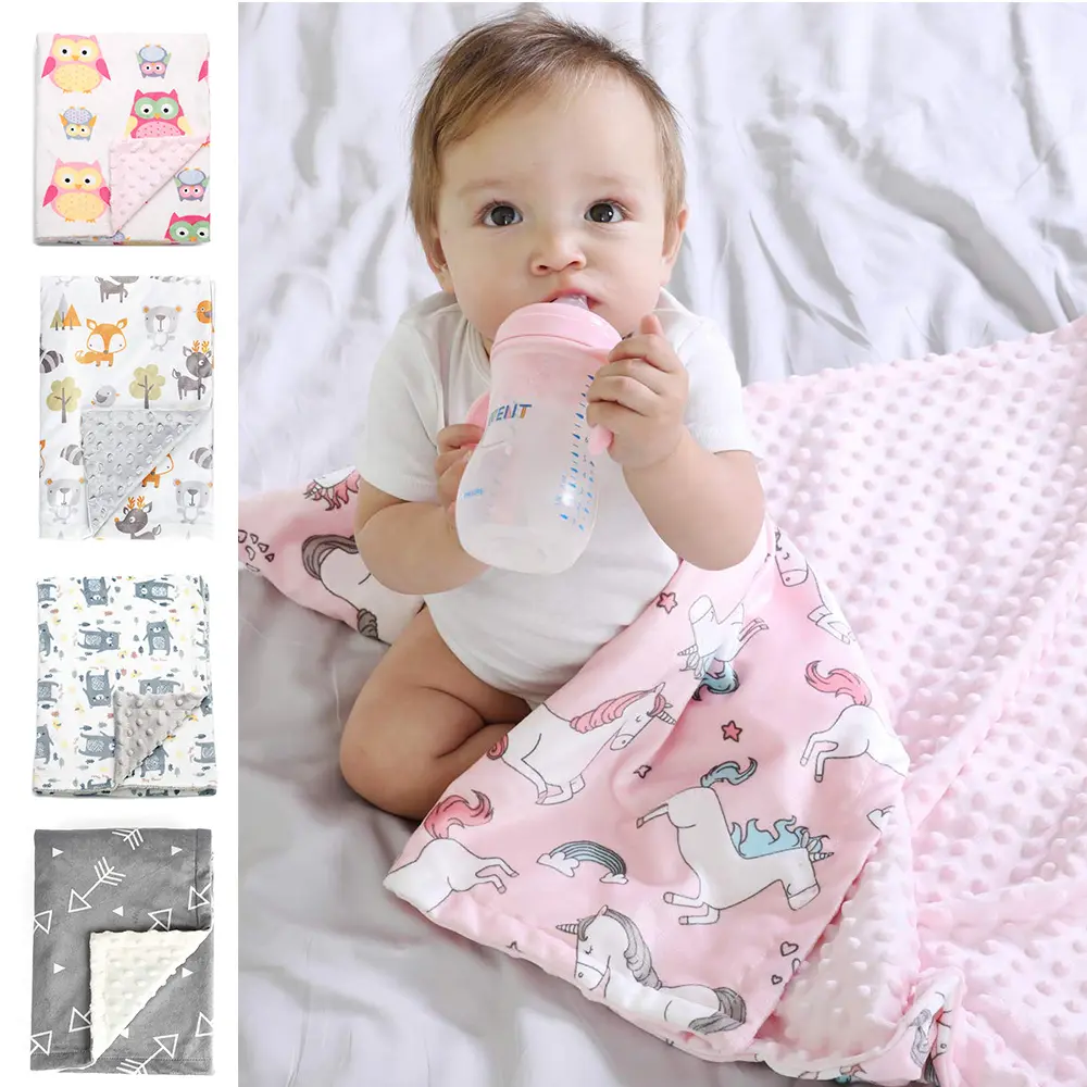 Minky Baby Blanket 75*120CM, Super Soft Cute Plush Baby Blanket with Dotted Backing, for Boy, Girl,Newborns