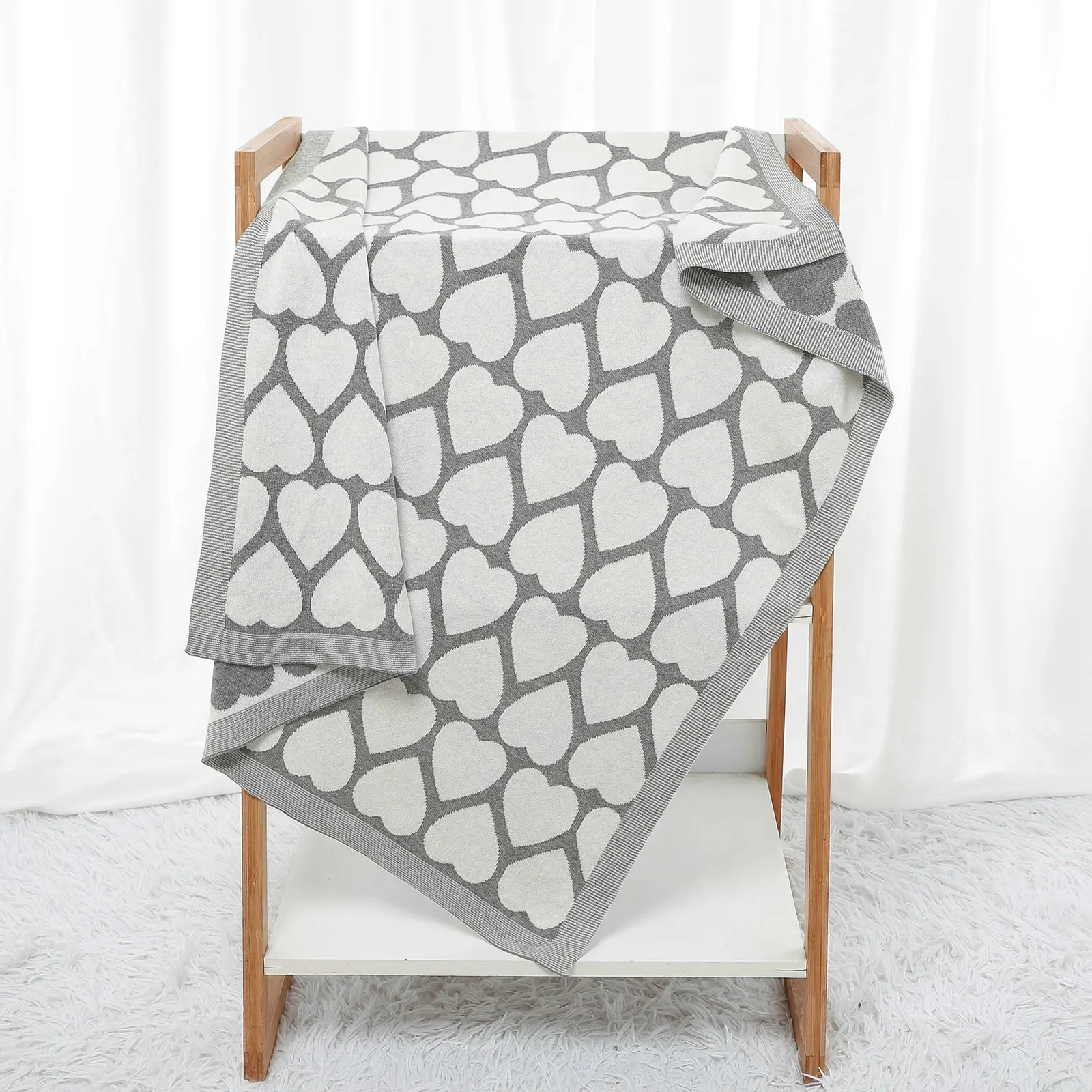 Sweet Heart Knitted Infant Blankets Cotton Newborn Girl Boy Cotton Month Stroller Crib Bed 100*80cm Kids Swaddle Wrap