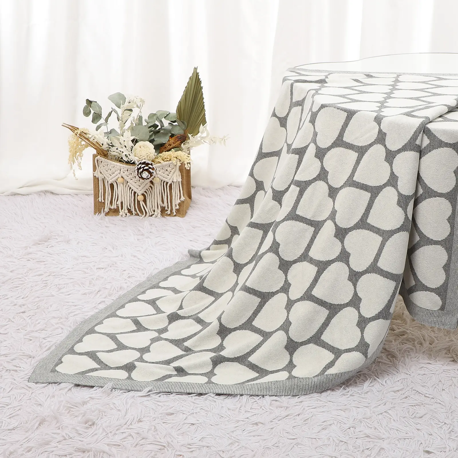 Sweet Heart Knitted Infant Blankets Cotton Newborn Girl Boy Cotton Month Stroller Crib Bed 100*80cm Kids Swaddle Wrap