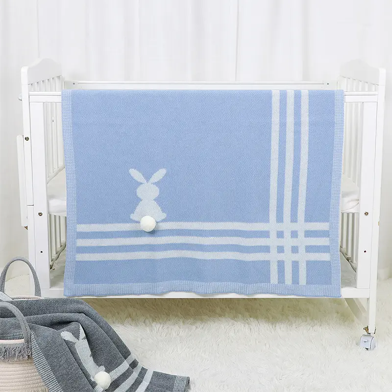 Soft Newborn Swaddle Wrap Girl Boy Cute Rabbit Plaid Bedding Crib Quilt Fashion Toddler Infant Baby Blankets Knitted