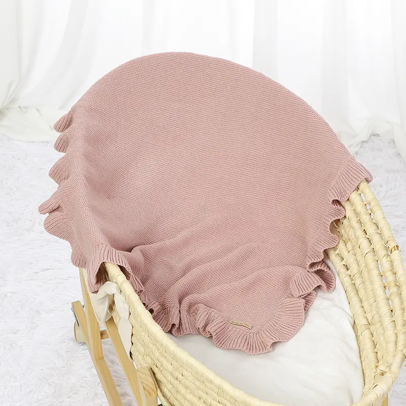 Baby Knitted Blanket with Ruffles Infant Unisex Sleeping Mats Covers for Stroller Bed Sofa Lightweight Soft Receiving Blankets