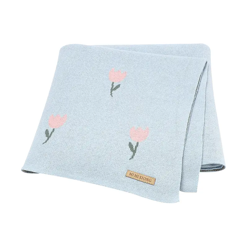 Lovely Flower Knitted Baby Blankets Soft Cotton Swaddle Wrap Toddler Infant Bed Sleeping Cover 100*80cm