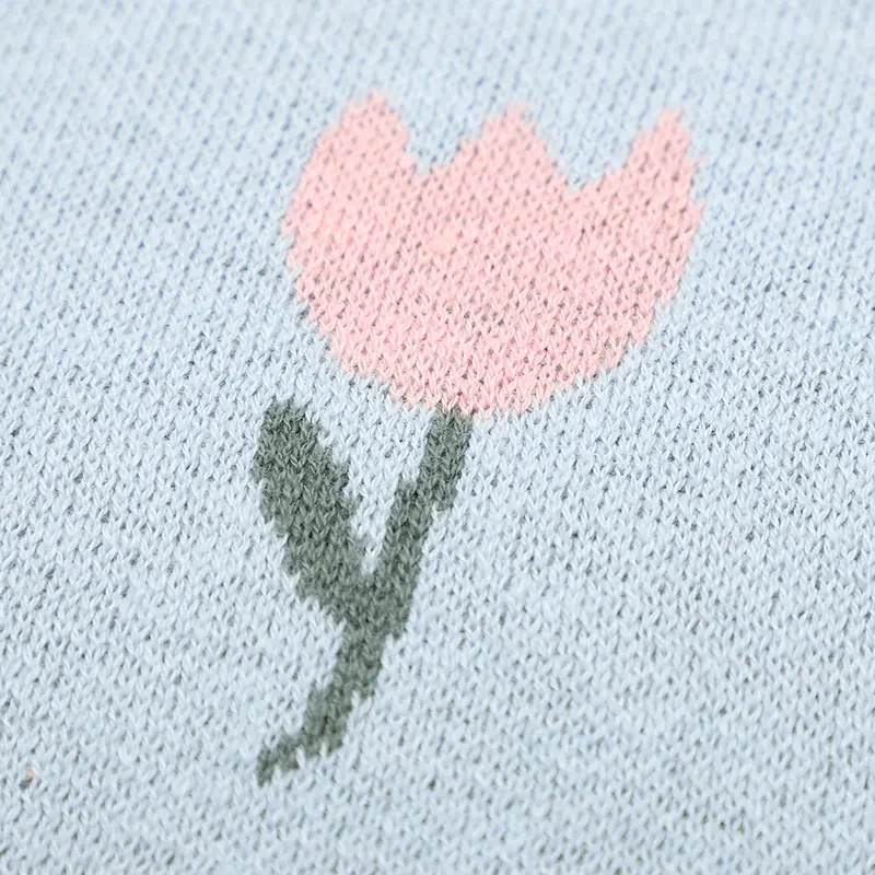 Lovely Flower Knitted Baby Blankets Soft Cotton Swaddle Wrap Toddler Infant Bed Sleeping Cover 100*80cm