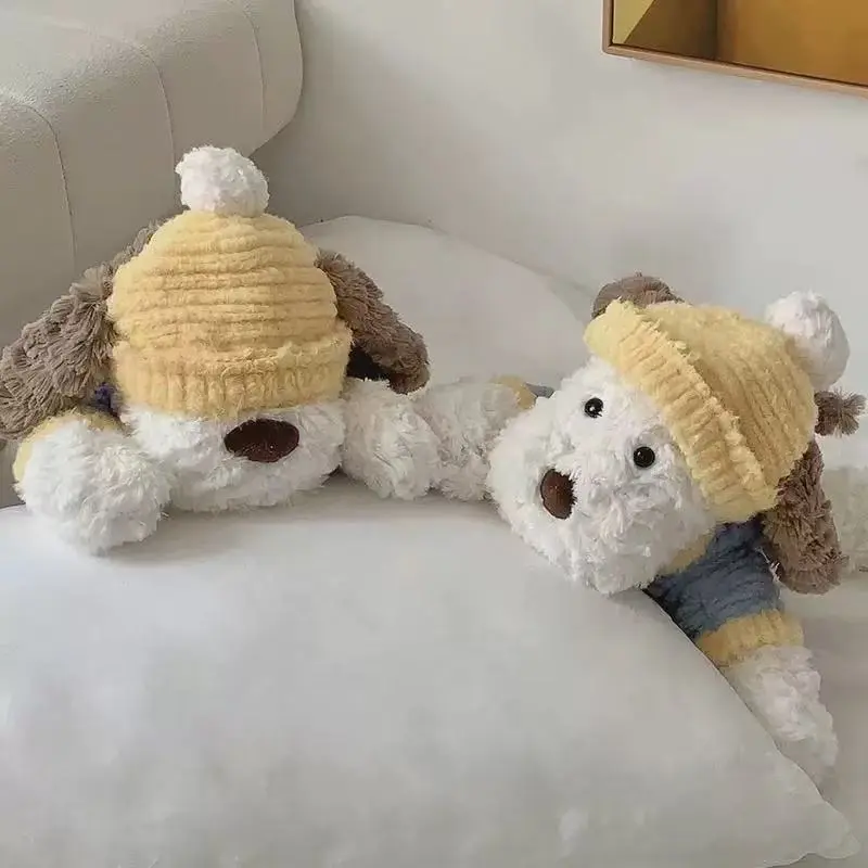 44cm Cute Puppy Plush Toy Stuffed Animals Soft Fluffy Lying Dog Doll Sleeping Pillow Cushion Kids Friends Birthday Gift