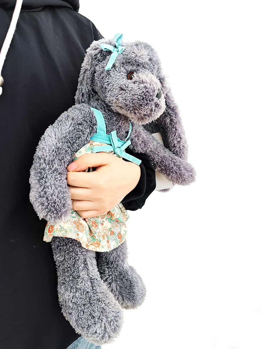 Long Ears Easter Rabbit Toys with Clothes 40cm Soft Grey Bunny Doll For Babies Birthday Gift Children Stuffed Animals
