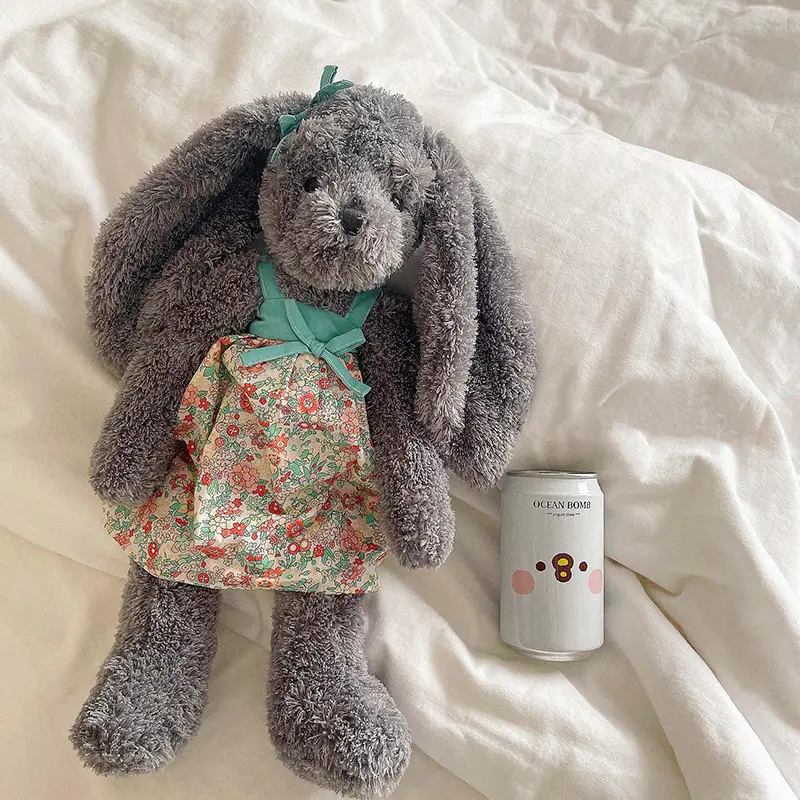 Long Ears Easter Rabbit Toys with Clothes 40cm Soft Grey Bunny Doll For Babies Birthday Gift Children Stuffed Animals