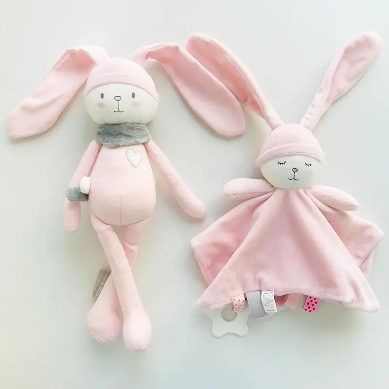 Soft Stuffed Animal Toys with Rattle,Cute Bunny Cat,Security Blankie With Teether Baby Gifts Set