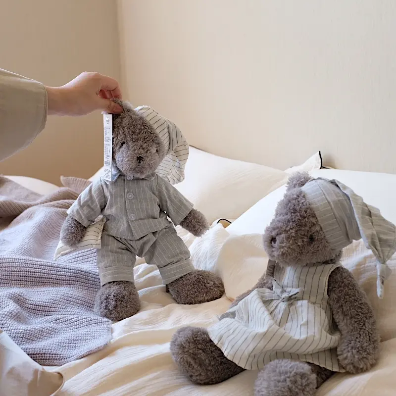 40cm Couple Teddy Bear Plush Toys Kawaii Grey Bears Stuffed Doll With Clothes Baby Children Birthday Christmas Gift for Boy Girl