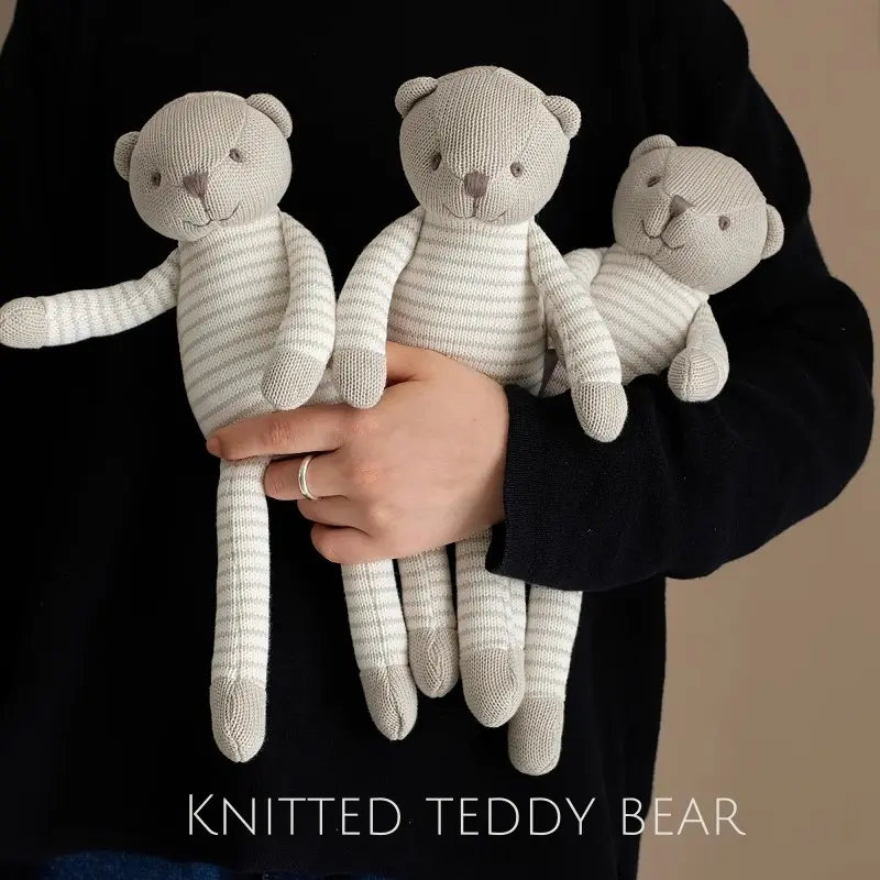35cm Cute Knitted Teddy Bear Stuffed Toy Long Leg Cartoon Handmade Crochet Soothing Bears Toys Newborn Sleeping Dolls