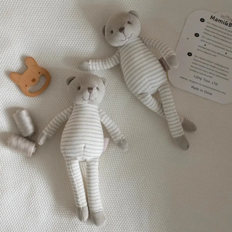 35cm Cute Knitted Teddy Bear Stuffed Toy Long Leg Cartoon Handmade Crochet Soothing Bears Toys Newborn Sleeping Dolls