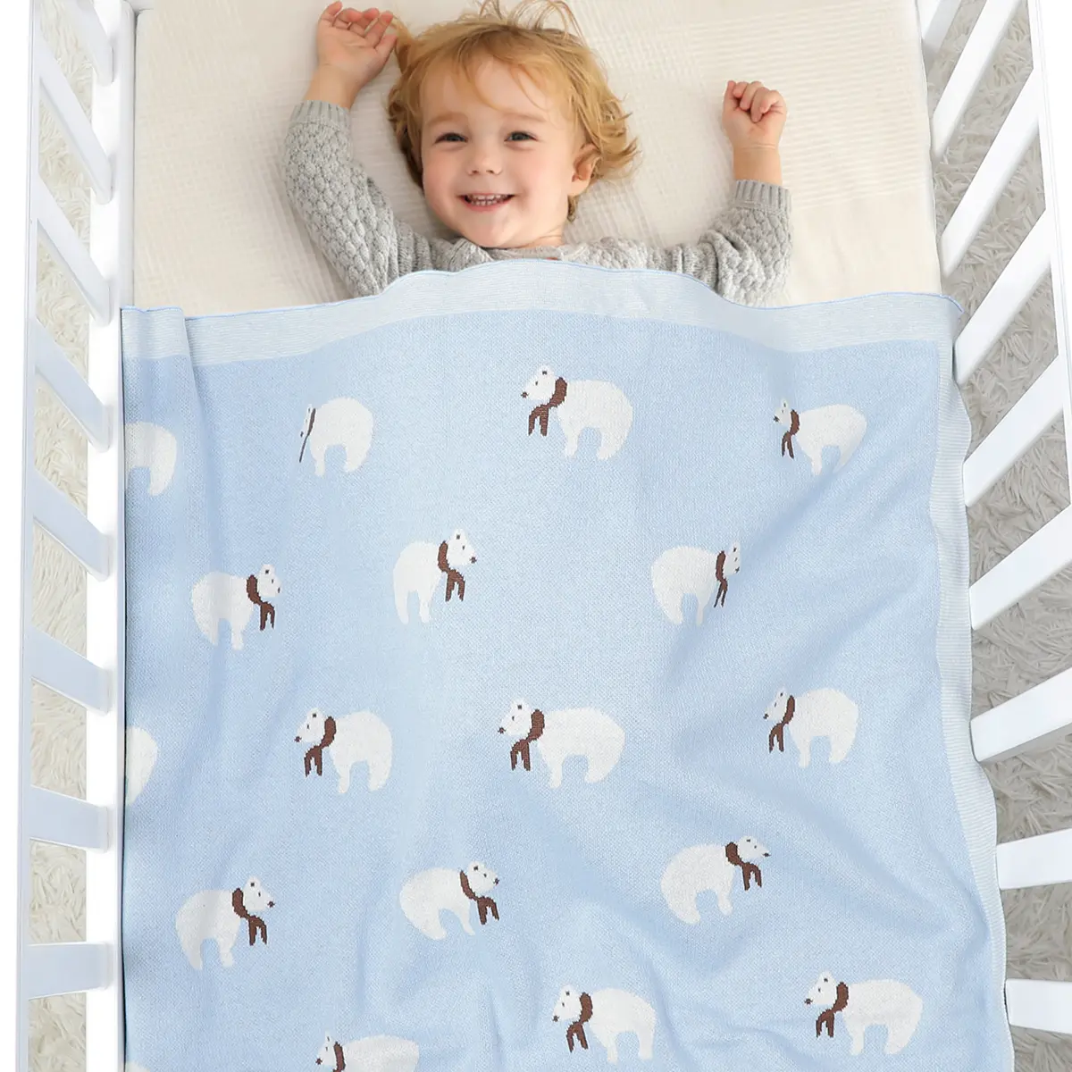 Baby Blanket Cotton Cute White Bear Newborn Knit Sleeping Blankets for Stroller Bed Sofa Infant Boy Girl Swaddle Wrap