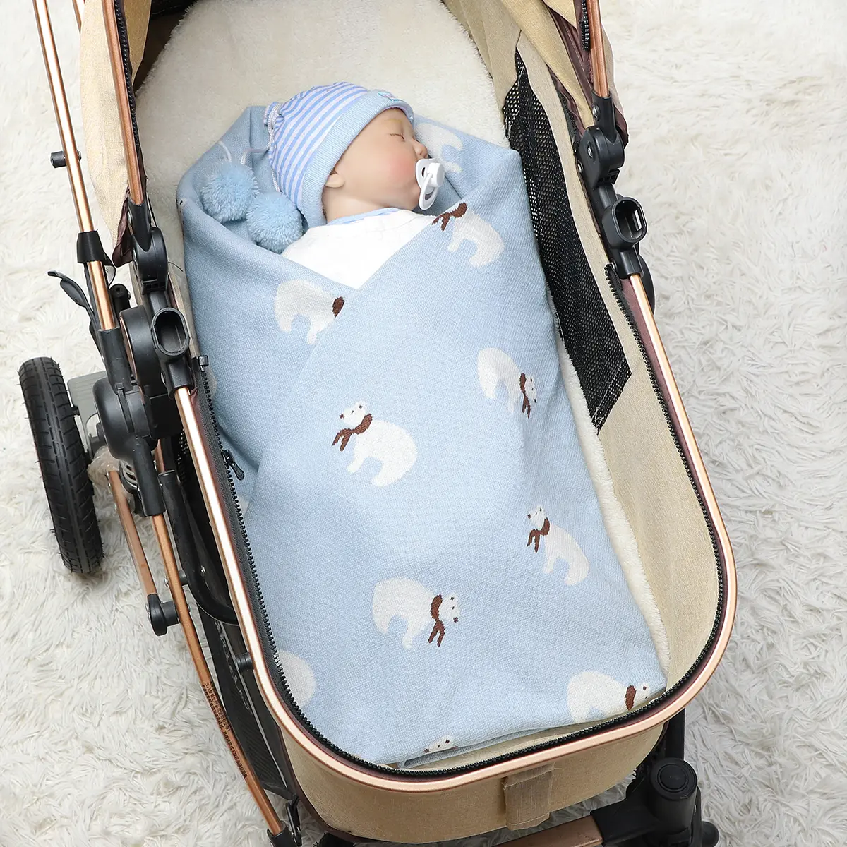 Baby Blanket Cotton Cute White Bear Newborn Knit Sleeping Blankets for Stroller Bed Sofa Infant Boy Girl Swaddle Wrap