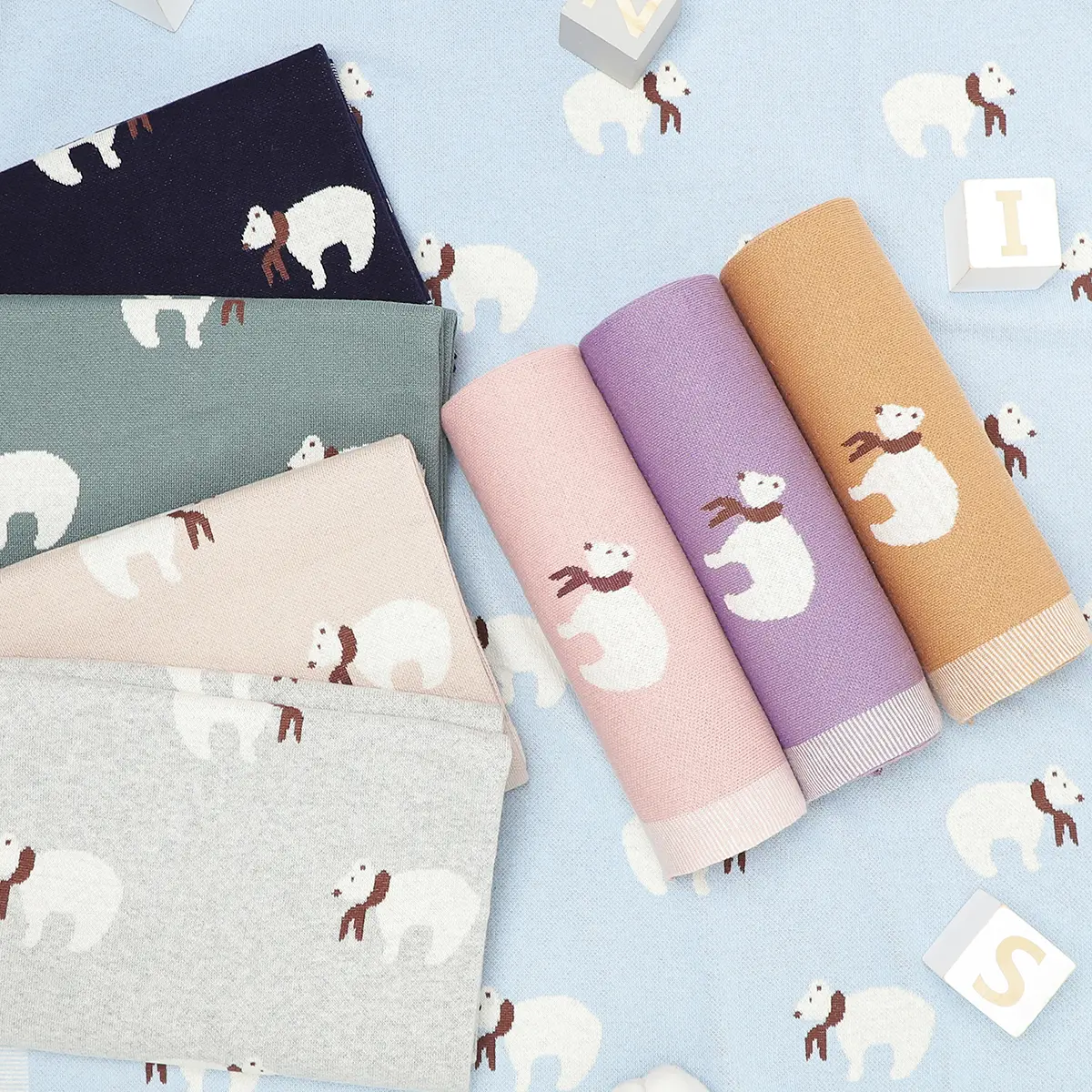 Baby Blanket Cotton Cute White Bear Newborn Knit Sleeping Blankets for Stroller Bed Sofa Infant Boy Girl Swaddle Wrap