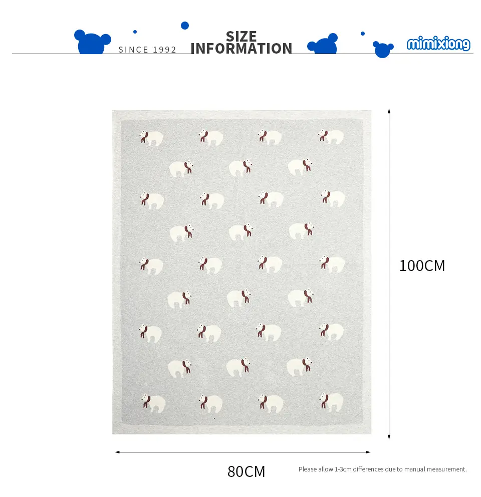 Baby Blanket Cotton Cute White Bear Newborn Knit Sleeping Blankets for Stroller Bed Sofa Infant Boy Girl Swaddle Wrap