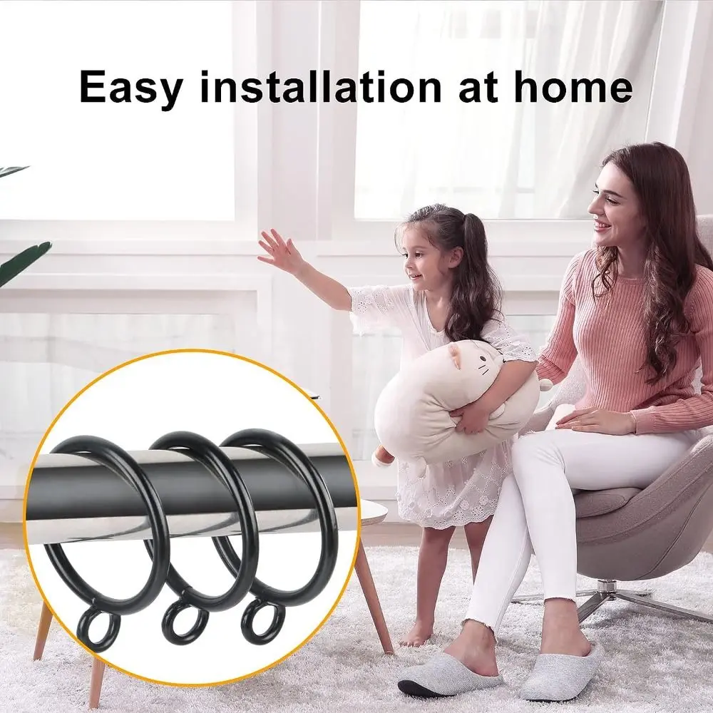 30pcs Black Curtain Ring with Ear Loop Easy To Use 1.25 Inch Metal Shower Curtain Hooks Door Curtain Hanging Ring Bathroom