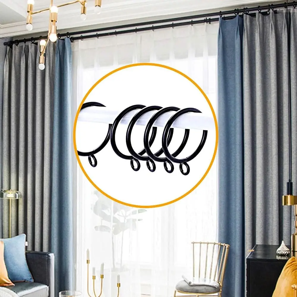 30pcs Black Curtain Ring with Ear Loop Easy To Use 1.25 Inch Metal Shower Curtain Hooks Door Curtain Hanging Ring Bathroom