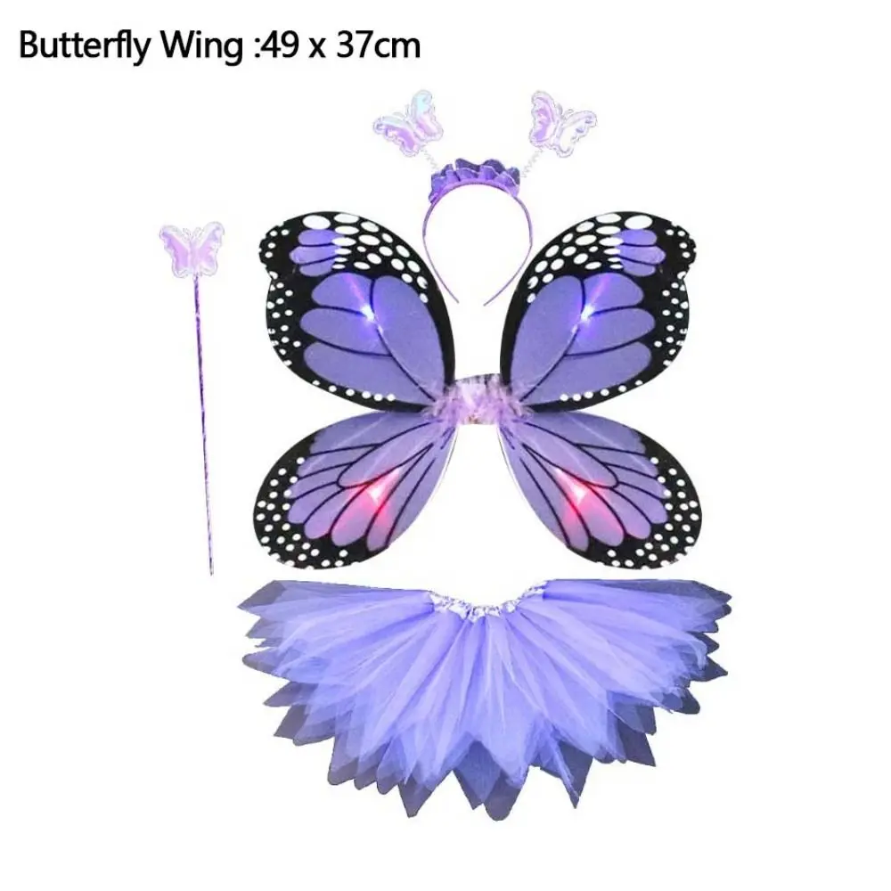 3/4Pcs Adult Kids Fairy Costume Set Simulation Butterfly Wings Tutu Skirt Headband Wand Princess Girls Dress Up Halloween