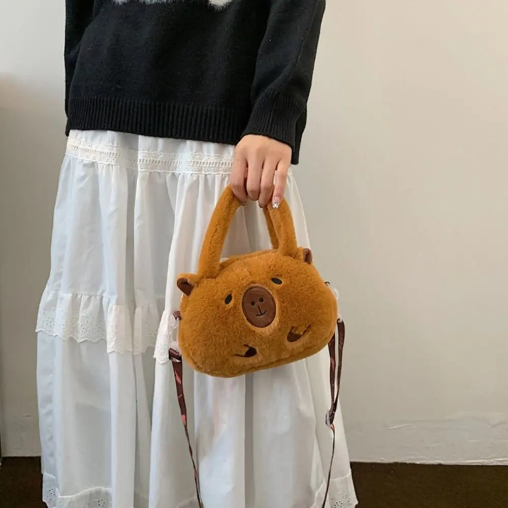 Capybara Plush Backpack for Women Versatile Cartoon Funny Capibala Crossbody Bag Large Capacity Tote Bag