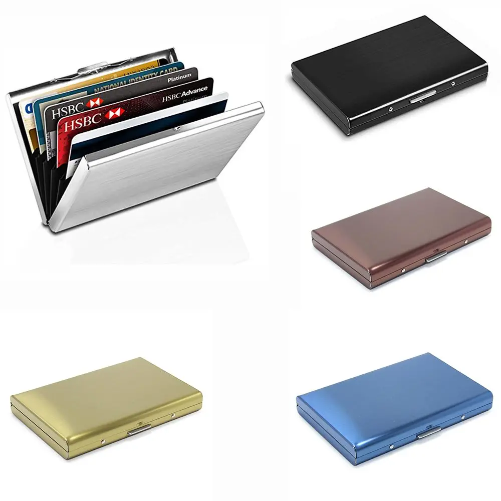 6 Card Slots Fashion Stainless Steel Metal Case Box Business Credit Card Anti-demagnetization Organizer