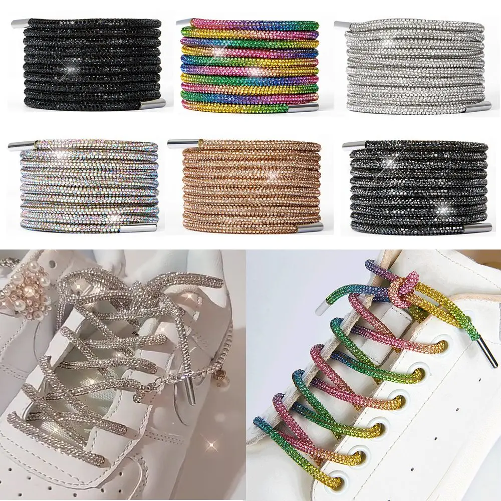 1PC Luxury Rhinestone Shoelaces Rainbow Diamond Shoe Laces Sneakers Laces Shoes Round Shoelace 100/120/140/160CM
