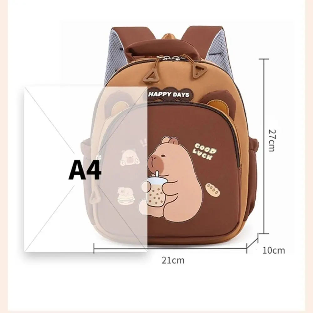 Kawaii Cartoon Capybara Backpack Large Capacity Nylon Capybara School Bag Multi-Pockets Lightweight Kindergarten Backpack