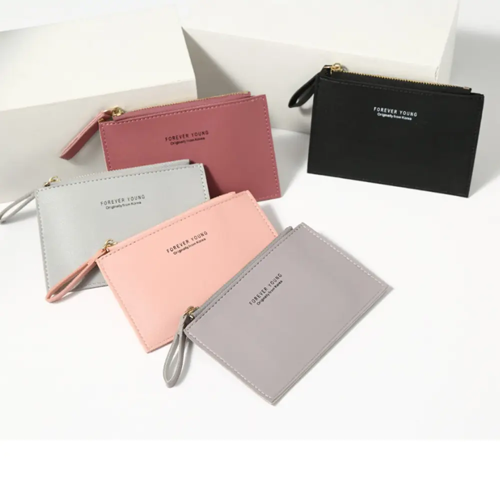 Men Women PU Zipper Mini Wallet Cash ID Card Credit Card Holder Pure Color Mini Business Card Case Name Card Holder Holiday Gift