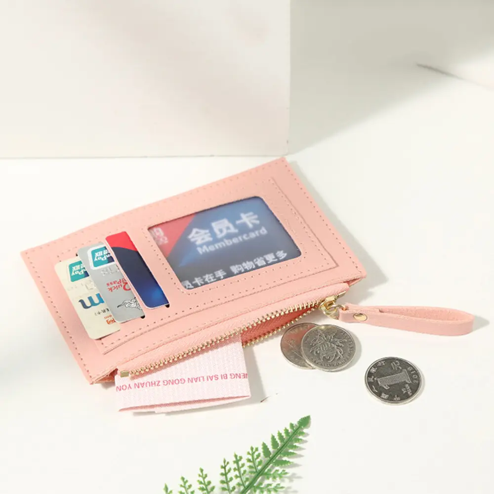 Men Women PU Zipper Mini Wallet Cash ID Card Credit Card Holder Pure Color Mini Business Card Case Name Card Holder Holiday Gift