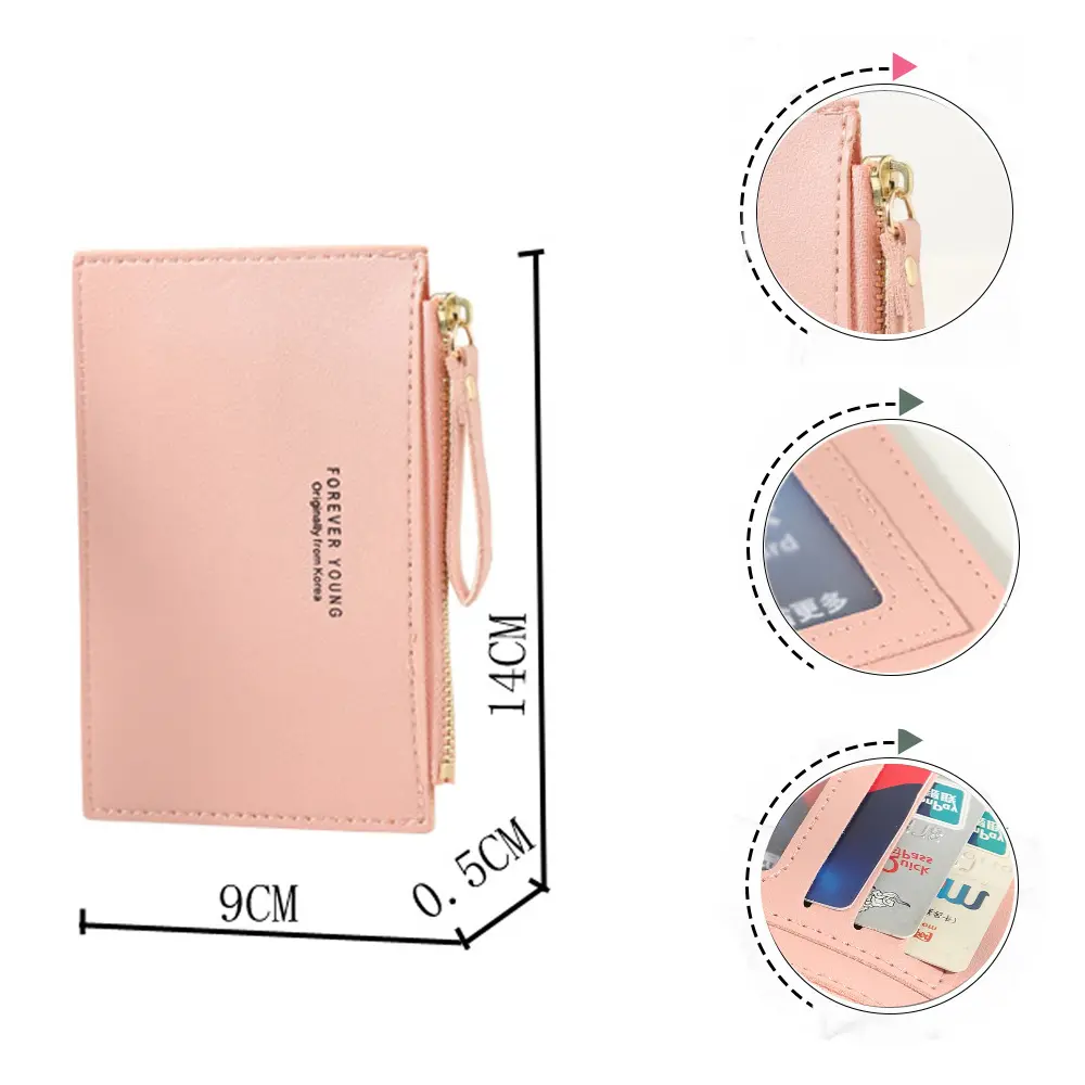 Men Women PU Zipper Mini Wallet Cash ID Card Credit Card Holder Pure Color Mini Business Card Case Name Card Holder Holiday Gift