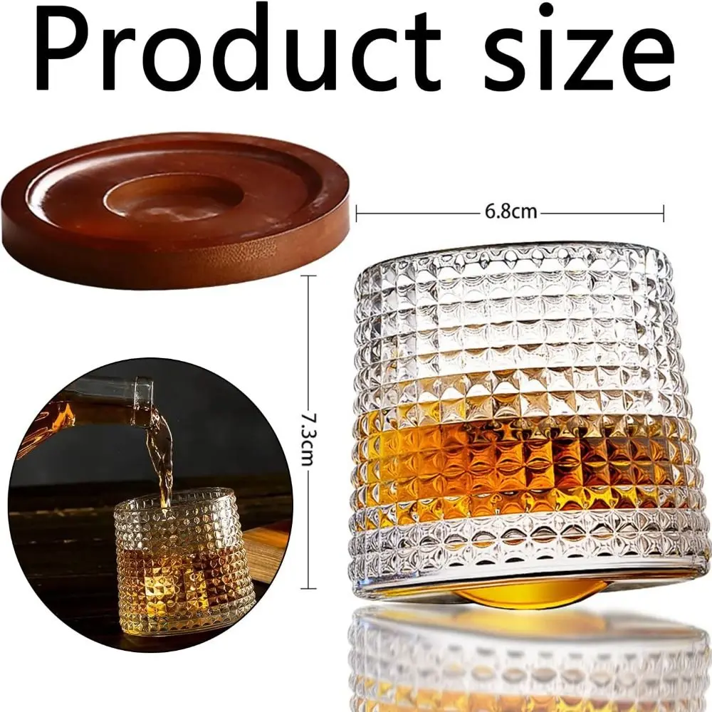 Whiskey Glasses Rotating Whisky Glass with Base 360 Rotate Degrees Crystal Rum Glass for Cocktail Party Drinking Glass
