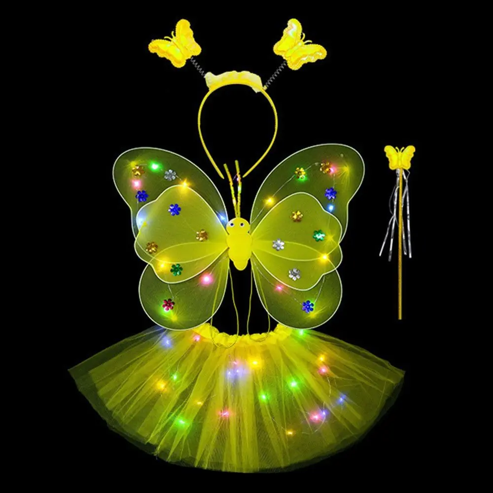 LED Children Costume Props Angel Luminous Wings Girls Skirts Flashing Butterfly Skirt Lights Suit 2-8year Easter Valentines Day