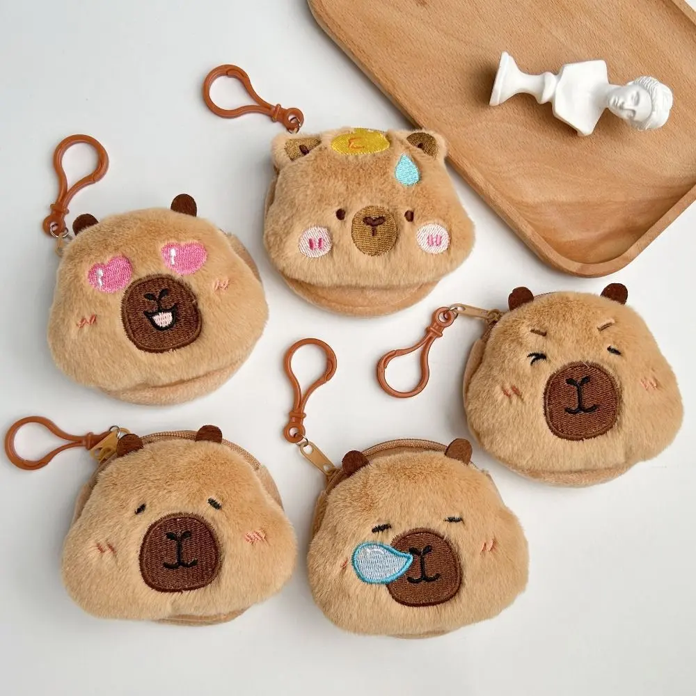 Kawaii Capybara Anime Plush Coin Purse Lovely Cartoon Round Bags Pendant Funny Mini Fashion Headphone Storage Bag