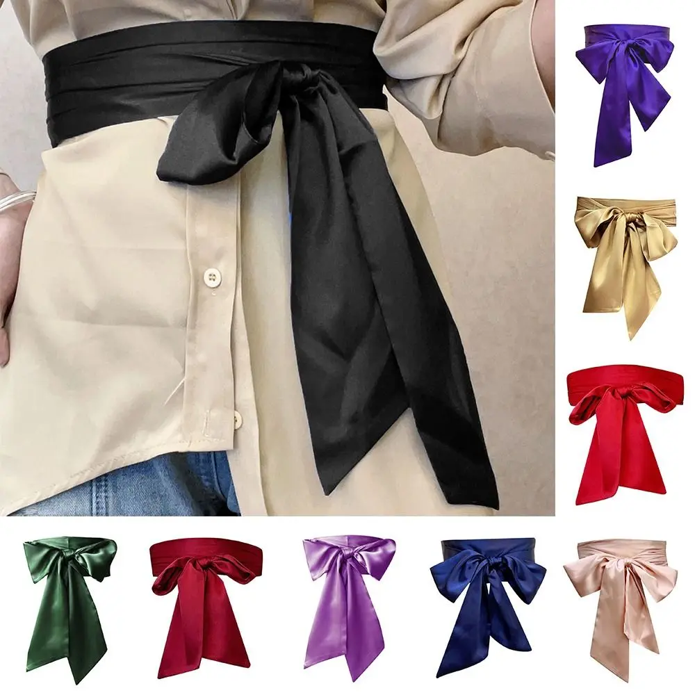 Satin Silk Bow Corset Waist Belt Decorative Wide Bowknot Fabric Ribbon Cummerbunds DIY Waist Cover For Women Lady Girl Bridal