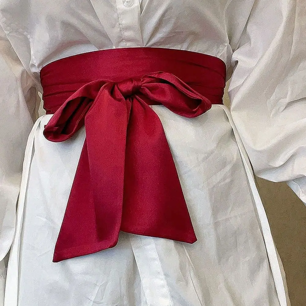 Satin Silk Bow Corset Waist Belt Decorative Wide Bowknot Fabric Ribbon Cummerbunds DIY Waist Cover For Women Lady Girl Bridal