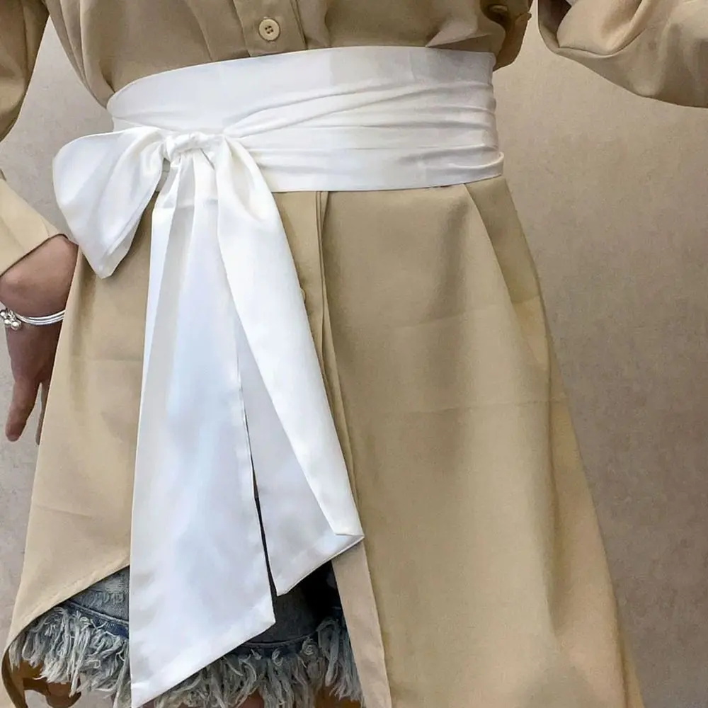 Satin Silk Bow Corset Waist Belt Decorative Wide Bowknot Fabric Ribbon Cummerbunds DIY Waist Cover For Women Lady Girl Bridal