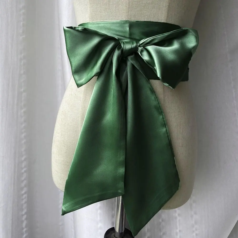 Satin Silk Bow Corset Waist Belt Decorative Wide Bowknot Fabric Ribbon Cummerbunds DIY Waist Cover For Women Lady Girl Bridal