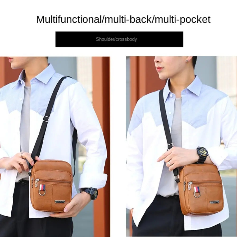 Fashion PU Leather Men's Bag Casual Brown Black Large Capacity Crossbody Bag Waterproof Shoulder Messenger Bags Men