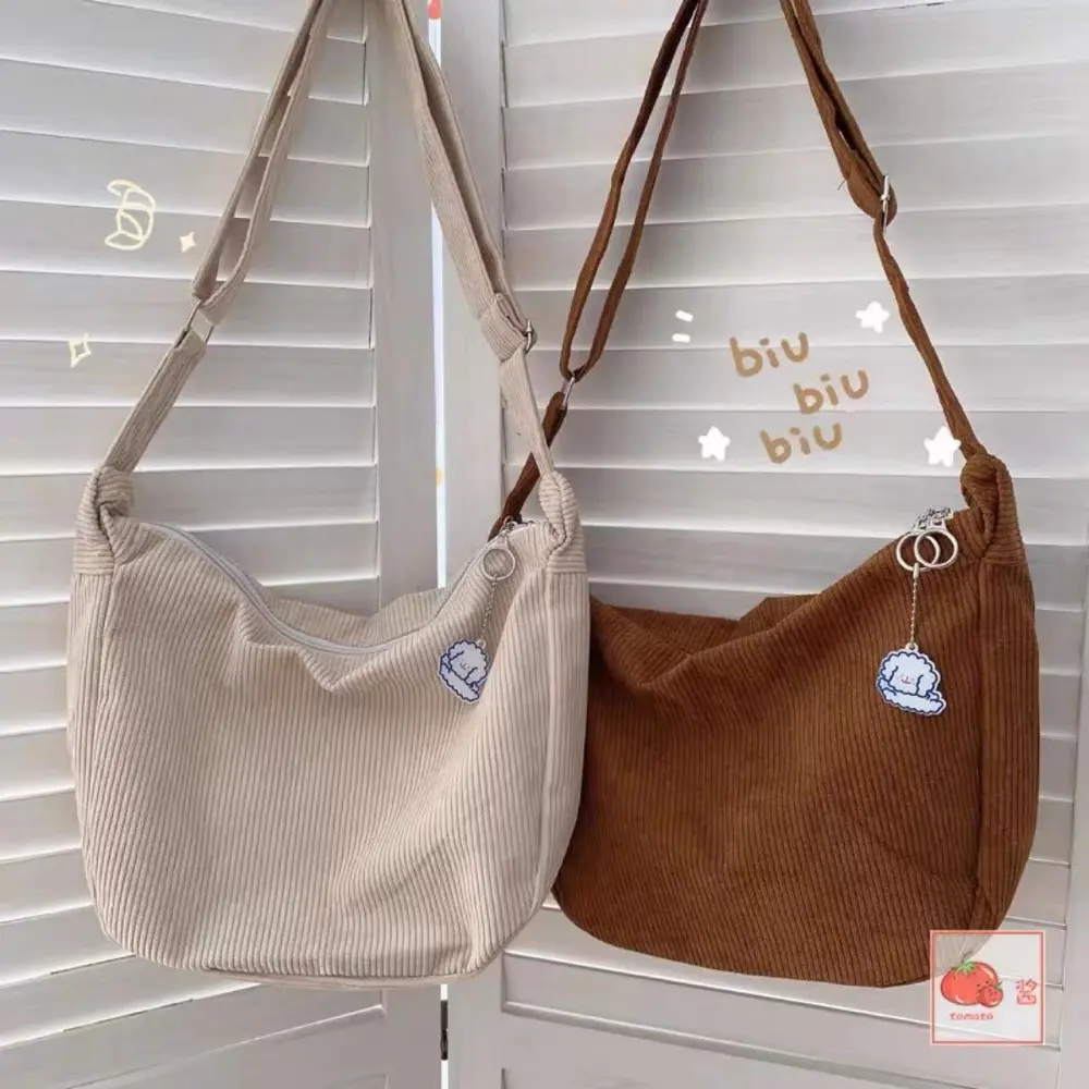 Solid Color Corduroy Crossbody Bag Fashion Korean Casual Shoulder Bag Large Capacity Casual Style Handbag Women Tote Bag